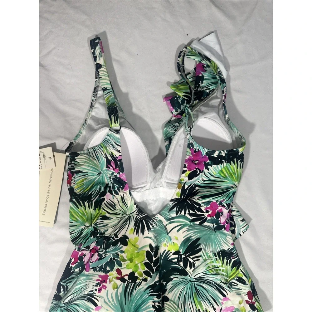 NWT Profile Gottex [ 10 ] Beautiful Day V-Neck Ruffle One Piece Swimsuit‎ T1963